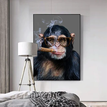 Pērtiķis Gorilla Smēķēšanas Plakātu Sienas Art Attēlus Dzīvojamās Istabas Dzīvnieku Izdrukas Mūsdienu Audekls Gleznošanai Mājas Apdare