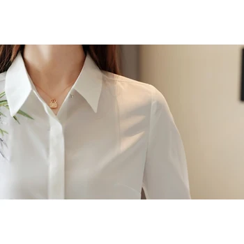 Ir 2021. Jauno Rudens Modes Sieviešu Blūze Izšuvumi Balts Krekls Ar Garām Piedurknēm Ikdienas Topi Brīvs Krekls Blusas Feminina 7092 50