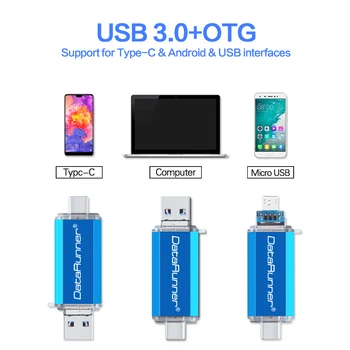 DataRunner OTG USB Zibatmiņas Disks Usb 3.0 C Tipa Pen Drive 32GB Usb Stick 16GB 64GB, 128GB un 256 gb 512 GB Pendrive Flash Memory Stick
