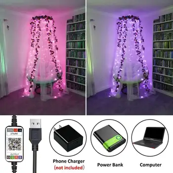 USB LED String Light Bluetooth App Kontroles Vara Stieples String Lampas Ūdensizturīgs Āra Pasaku Deg Ziemassvētku Eglīte Apdare