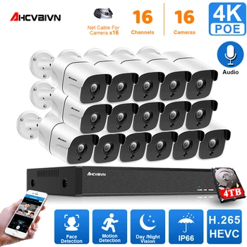 AHCVBIVN AI Smart 4K 5MP Sistēmas 16CH POE CCTV Drošības VRR Komplekts HD Audio Skaņas Āra IP Kamera, Videonovērošanas Sistēmas