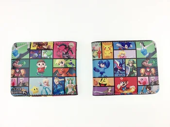 Jauki Cute Anime Seifs Bērniem, Multiplikācijas filmu Ādas Maku, Super Smash Bros, Īsā Kabatas ar Kartes Turētāju Monētu Kabatā