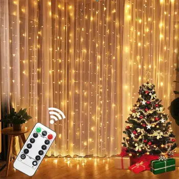 3m LED Pasaku Gaismas Vainags Aizkaru Lampas Tālvadības pults USB String Gaismas Vainags pie Loga Ziemassvētku Rotājumi Mājās