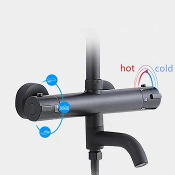 Luksusa black termostata dušas komplekts dušas jaucējkrāns, karstā un aukstā black Dušas jaucējkrāns Vannas termostata dušas maisītājs MJ988