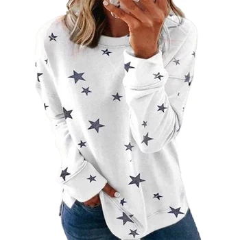 Sieviešu Star Print Tee Garām Piedurknēm O Kakla 2020. Gada Rudenī Dāmas Džemperi Sporta Krekls Topi Gadījuma Streetwear