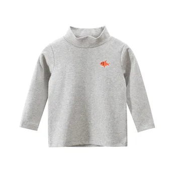 Korejiešu Stilā, Bērnu Apģērbs Rudens Jaunas 2020. Gadam Zivju Izšūtām Kokvilnas Tops Meitenēm Bērnu Zēniem augstu uzrullētu apkakli ar garām Piedurknēm T-krekls 2-9Y