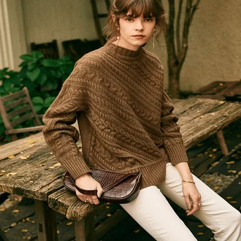 Jaunu kašmira džemperis sieviešu Eiropas un Amerikas džemperis sieviešu kārtas kakla zaudēt-apkakles džemperis garām piedurknēm silts