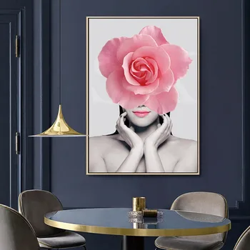 Mūsdienu Modes Rozā Ziedu Ziedu Sievietes Audekls Mākslas Gleznas, Plakāti, Estampi Sienas Art Attēlus Guļamistabai Mājas Apdare