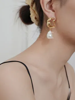 Kshmir nelegālo metāla karājas Baroka abnormity pērle korejas sieviešu auskari Lavas pērles Augstas pērļu imitācijas sieviešu auskari