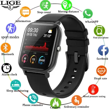 LIGE P8 Smart Skatīties Vīrieši Sievietes smartwatch Sporta Fitnesa Tracker IPX7 Ūdensdrošs LED skārienekrānu piemērots Android vai ios