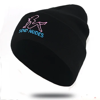 Nosūtīt Nudes beanie cepure izšuvumi trikotāžas beanies kokvilnas, elastīgs melnas ziemas cepures vīriešu un sieviešu modes ziemas slēpošanas klp visas atbilstošās