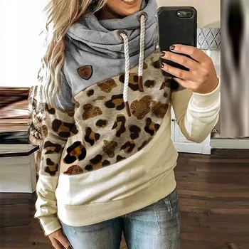 Sievietēm Jaunu Lupatu Kapuci sporta Krekls 2020 Rudens Ziemas leopards drukāt garām Piedurknēm pelēkā vārna Sieviešu Aukliņu, puloveri Harajuku