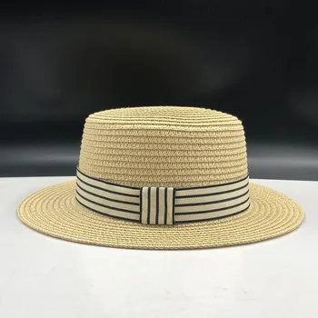 Vasarā Sievietēm Boater Pludmales Cepure Sieviešu Ikdienas Panamas Cepuri Dāma Brand Classic Bowknot Salmu Dzīvoklis Saules Cepure Sievietēm, Fedora