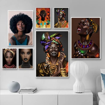 Āfrikas Melnās Sievietes Attēls Kanvas Glezna Mūsdienu Nacionālā Stila Sienas, Mākslas Plakāti un Izdrukas Sienas, Attēlus Dzīvojamā Istaba Dekori