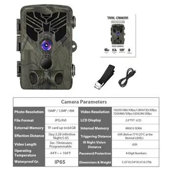HC-810A 16MP 1080P Dabas Taka CameraHD PIR Kustības Nakts Redzamības Kamera Lamatas Centrālās Medību Kameras Izraisīt Izsekošanas Cams