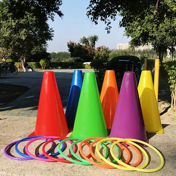 Jaunas Ielidošanas Apli Rotaļlietu Komplekts Vecāku-bērnu Spēle Mest Hopa Mūzikas Kausa Rainbow Tower Puzzle Rotaļlietas Āra Throwing Plastmasas Gredzenu