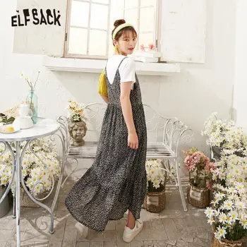 ELFSACK Disty Ziedu Drukāt Raibs Gadījuma Savirmot Kleitas Sievietēm 2020. Gada Vasaras Vintage korejas Girly Viltus 2 Gabali Svētku Kleita