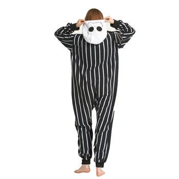 Polar Fleece Pieaugušo Siltu Pidžamu Komplekts Jack Skellington Kigurumi Onesies Sievietes Vīrieši Halloween Cosplay Kostīmu Karikatūra Sleepwear
