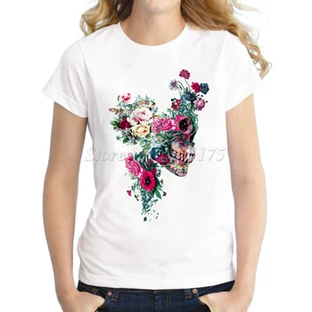 2019 Sieviešu Modes Ziedu Galvaskausa Dizaina Īsām Piedurknēm T krekls Sieviešu Fantastisku Iespiesti Topi Gadījuma Tees