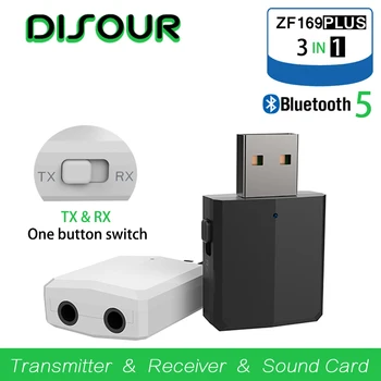 DISOUR Bluetooth 5.0 Audio Uztvērējs, Raidītājs USB Bluetooth Skaņas Karti, AUX RCA un 3,5 mm Jack TV PC Automašīnas Komplektu Bezvadu Adapteri