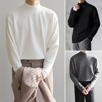 IEFB vīriešu apģērbi ziemas pavasarī topi tendence zemāko t-kreklus, slim garām piedurknēm korejas modes pamata pusi augsta apkakle drēbes Y4255