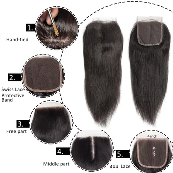 Brazīlijas Matu aust taisna cilvēka matu skaldīšanas ar slēgšanu 28 30 40 collas garš 3 4 pakas ar frontālo melnu matu pagarināšana