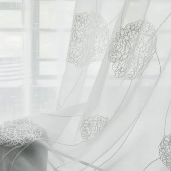 Balto Ziedu Izšūti Milzīgais Aizkari Windows Dzīvojamā Istaba Mūsdienu Tilla Pārklāji Guļamistabas Voile Aizkaru Ligzdu Dizaina Virtuves