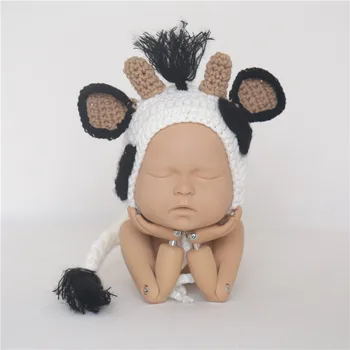 Jaundzimušo Govs Sunīti Foto aksesuāri Baby Boy Dzīvnieku Govs Cepuri Rotaļlietu Komplekts Adīti Zīdaiņu Toddler Dzīvnieku Klp