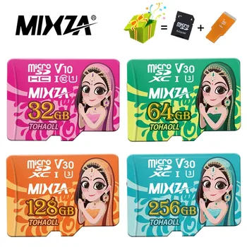 MIXZA Dieviete Atmiņas Karte 256 GB 64GB, 128GB U3 80MB/S, 32GB Micro sd karti Class10 UHS-1 flash Atmiņas kartes TF Microsd/SD atmiņas Kartes
