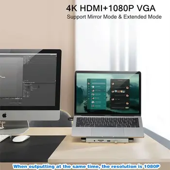 2 In 1 Desktop Laptop Stand Grāmatiņa Turētājs 12 In 1 USB-C dokstacija Hub Adapteru Ergonomisks Klēpjdatoru Statīva Stiprinājuma Bāzes