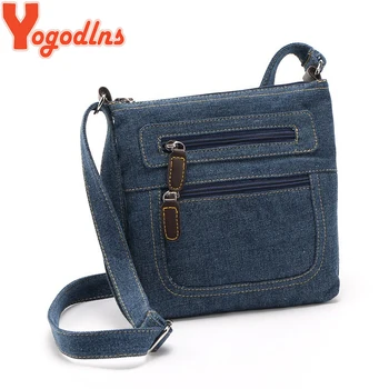 Yogodlns Modes zilās džinsa auduma plecu somas sieviešu somas klasiskā messenger bag satchels dāmas cross-body sling bag