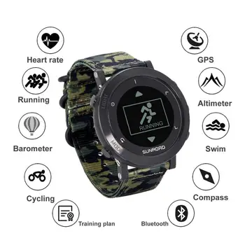 Sunroad GPS smart skatīties ar armijas ūdensnecaurlaidīgs sirdsdarbība altimetrs darbojas triatlona rokas ciparu pulkstenis vīriešiem