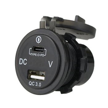 USB Automašīnas Lādētājs 12V 24V C Tipa PD QC 3.0 USB Lādētāju, LED Voltmetrs Strāvas Adapteris Smart Tālrunis, Tablete Laivu, Motociklu