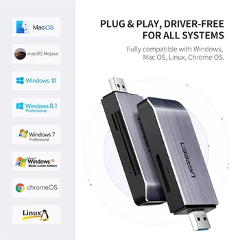 Ugreen USB 3.0 SD Karšu Lasītājs Micro SD TF KF MS Flash Drive Smart Atmiņas Kartes un Adapteri Portatīvo DATORU Piederumi CardRead OTG