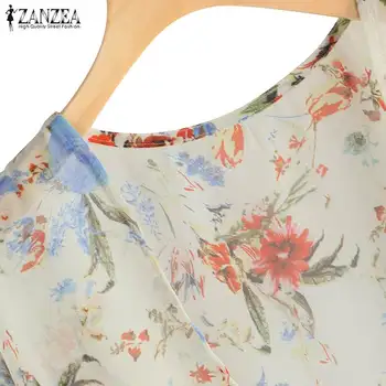 Ir 2021. ZANZEA Ziedu Kimono Jaka Sieviešu Vasaras Šifona Blūze Modes Drukāt Pludmales Cover Up Sieviešu Bohēmijas Blusas Tunika Topi