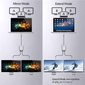 C tipa HDMI Adapteris 4K USB C līdz Dual HDMI USB 3.0 PD Maksas Ports USB-C Pārveidotājs Kabelis MacBook Samsung Dex Galaxy S10/S9
