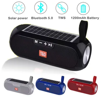 Bezvadu Bluetooth Skaļruni, Saules uzlādes Portatīvo bass Stereo Music Box Skaļrunis Āra Ūdensizturīgs USB, AUX, FM radio