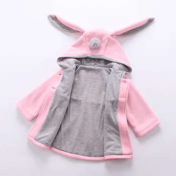 Toddler Meitenes Jaka Kolekcija 2019 Jaunu Cute Bunny Kapuci Mēteļi Meitenēm Apģērbi Topi Bērnu Virsdrēbes & Mētelis Trušu Auss Mēteļi