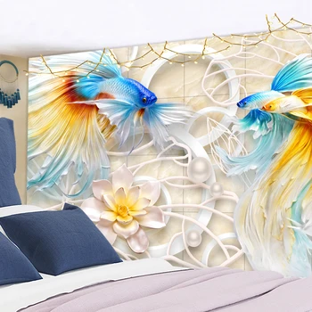 3D zelta Zivtiņa Ziedi Gobelēns Dabas Ainavām Sienas Karājas Hipiju Paklāji Skaistumu Psychedelic Kopmītnes Mājas Dekoru