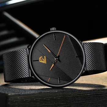 Reloj hombr 2020. gadam, Modes rokas Pulksteņi Vīriešu klasiskais melns (Classic Black Ultra Thin Nerūsējošā Tērauda Sieta Josta Kvarca Rokas pulksteni relogio masculino