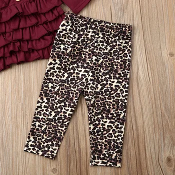 Pudcoco Rudens Toddler Baby Girl Apģērbu ar garām Piedurknēm tīrtoņa Krāsu Savirmot Topi Leopards Drukāt Garas Bikses 2gab Apģērbs Apģērbs