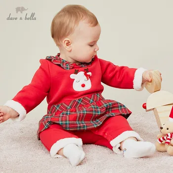 DBH15452 dave bella ziemas jauno dzimis mazulis meitenes Ziemassvētku multfilmas pleds jumpsuits zīdaiņu toddler apģērbi bērnu romper 1 gab.