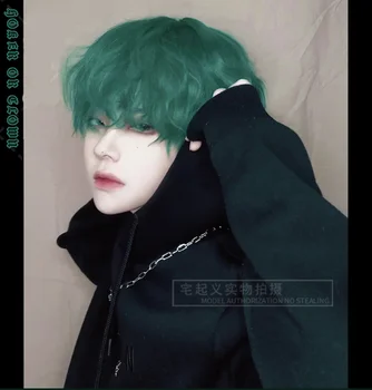 Vīriešu Lolita Īss zaļo Matu Ikdienas zaļā Sintētisko matu Moderns cilvēks zaļa viļņveida veidoti parastās parūka