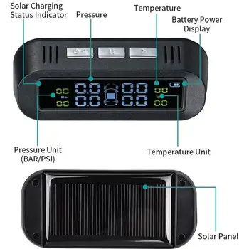 Tpms Sensors Saules TPMS sistēmu, riepu spiediena monitoru, sistēmas Displejs Inteliģentās Temperatūras Brīdinājums Degvielas Saglabāt ar 4 Sensors