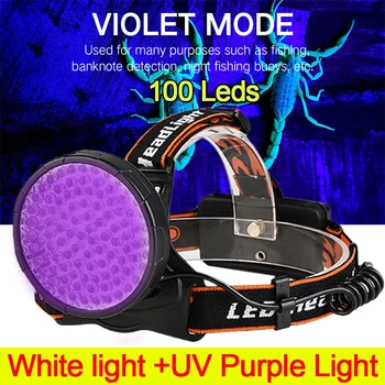 100 LED UV Lukturis DC Tiešās Uzlādes Lukturu Balta/Violeta Gaisma Lādējams Galvas Lukturis par Mājdzīvnieku Apģērbu Sēne Atklāšana