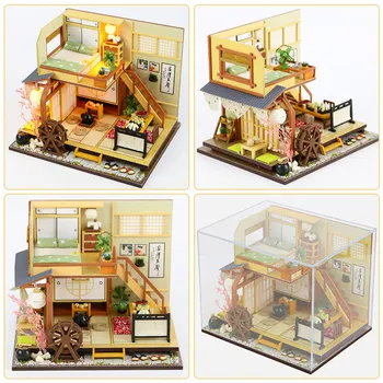 Jauns Japāņu Stila Dubultā Slāņa Bēniņi Leļļu Nams Koka Leļļu Mājas Miniatūra leļļu Namiņš Mēbeles Komplekts Rotaļlieta Bērniem Dzimšanas dienas Dāvana