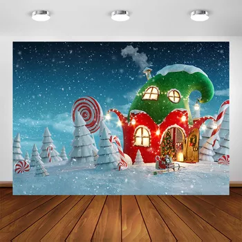 Ziemassvētku Backdrops Ziemas Sniega Jaundzimušo Foto Studija Fona Konfektes Santa Claus Apdare Sniegpārsliņas Ainavu Fotografēšanai