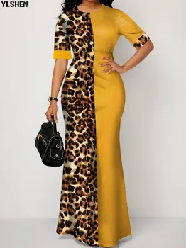Vasaras Āfrikas Kleitas Sievietēm Jaunu Dashiki Dzeltena Leopard Āfrikas Apģērbu Plus Lieluma Drukāt Retro Āfrikas Bodycon Sen Maxi Kleita