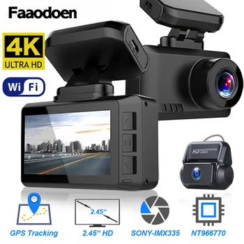 Faaodoen 4K Smart Dash Cam WiFi Automašīnas Kameras Dashcam 30 kadri / s Ultra HD Nekustamā 4K Auto DVR Video, Diktofons Iebūvēts GPS 24H Autostāvvieta