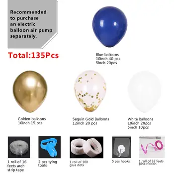 135pcs Puse Rotājumi Balonu Komplekts Tumši Zilā & Zelta & Sequin Zelta un Baltajā Baloni, Bērnu Dušas, Kāzu, Dzimšanas dienu